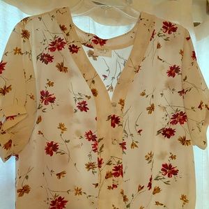 White Flower Print Blouse - Great For Fall